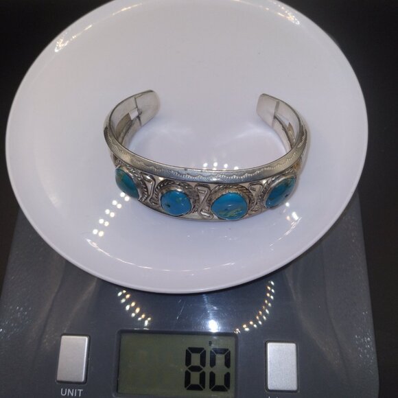 VTG Navajo Sterling Silver Faux Turquoise Cuff Bracelet 80 grams man or woman - Picture 7 of 7